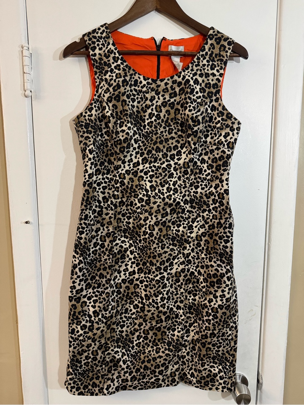 Chico's Leopard Print Sheath Dress with Orange Lining
